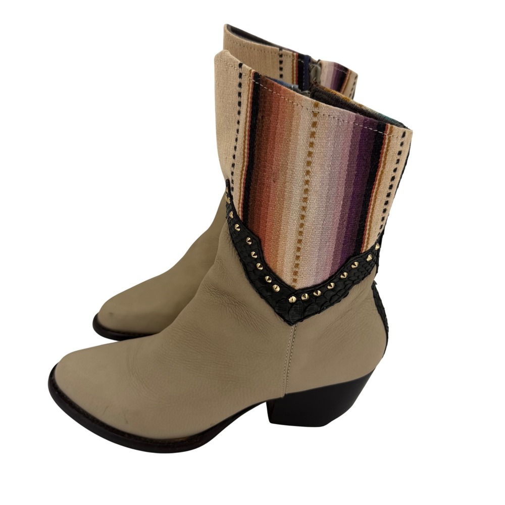 Boho Lani Leather‎ Western Cowgirl Festival Boho Ankle Boots Beige Womens 7